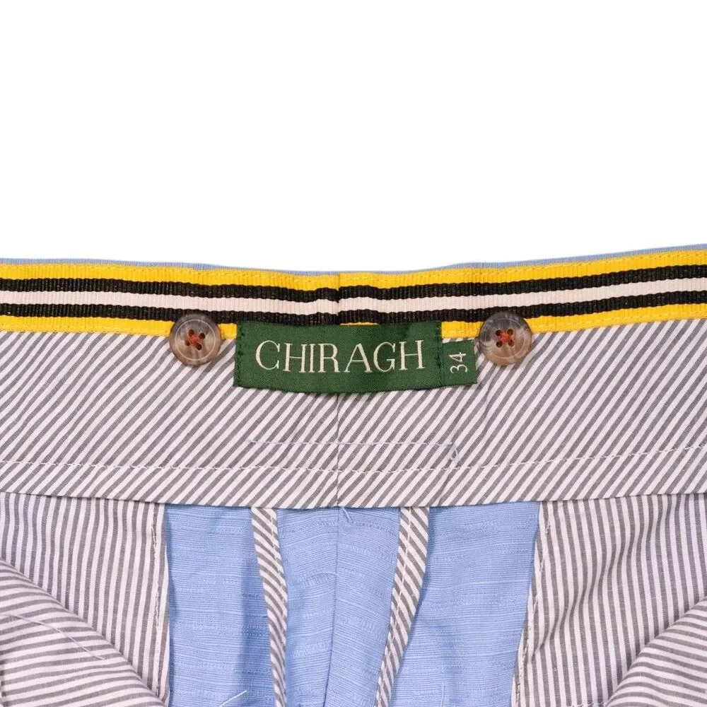 Mens 34 Gurkha Pants Light Blue Textured Cotton Flat Front Straight Fit Trousers